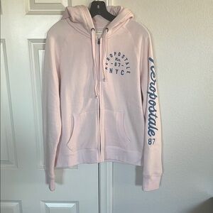 Aeropostale Light Pink Zip-Up Hoodie with Blue Text